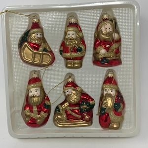 Vintage Glass Christmas Santa 3.5" Ornaments Set of 6
